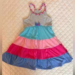 Jona Michelle Striped and Tiered Kids Dress - Pink, Blue, Gray